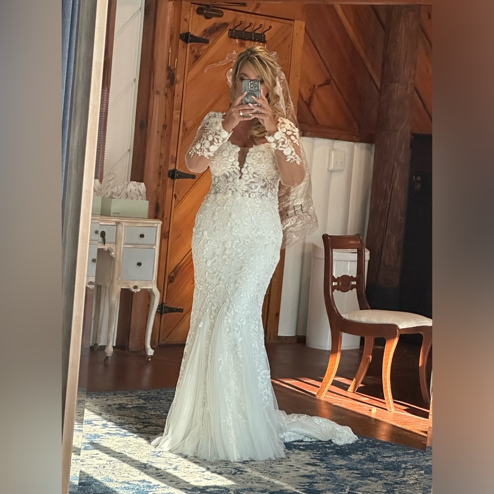Designer PRONOVIAS PRIVEE Wedding Dress: JAMEELA w/ CUSTOM detach sleeves - Picture 8 of 14